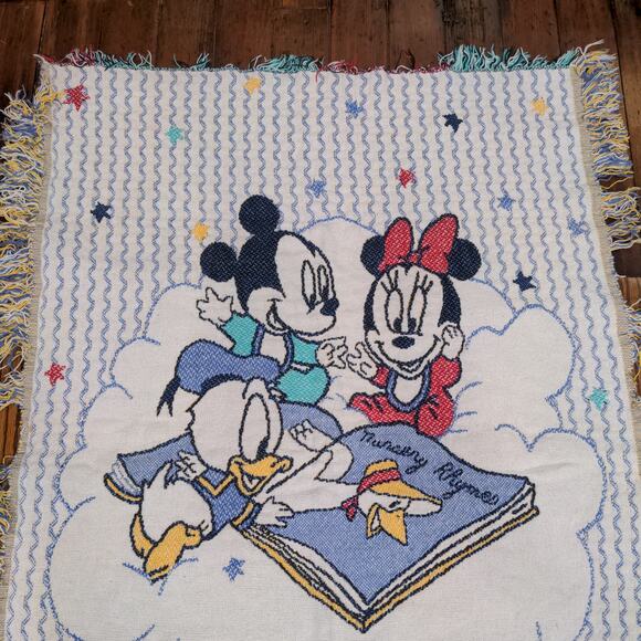 Disney Baby Blanket Knit Multi Size 42x30 Tasseled Mickey Minnie Donald - Picture 3 of 7